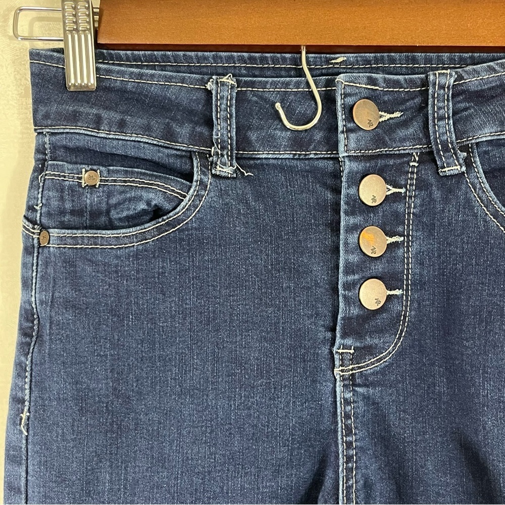 Zoe Women's High Rise Button-Fly Skinny Ankle Jeans in Dark Blue - Picture 3 of 9